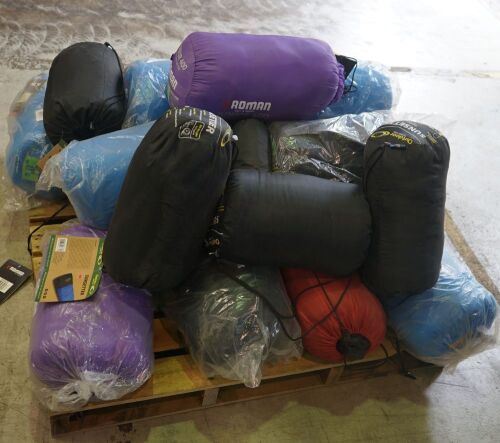 pallet of approx 15 assorted sleeping bags