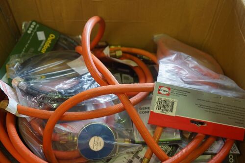 Box of assorted bbq gas fittings and hoses
