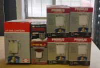 Box of Assorted LP Gas lanterns (4x 120 Watt, 1 x 200 Watt, 1 x small, replacement lantern mesh)