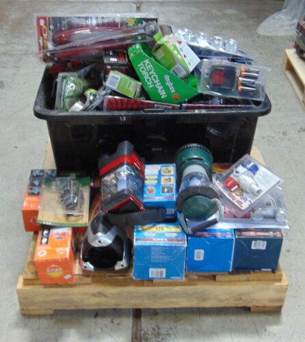 Pallet of assorted camp lights and equipment
