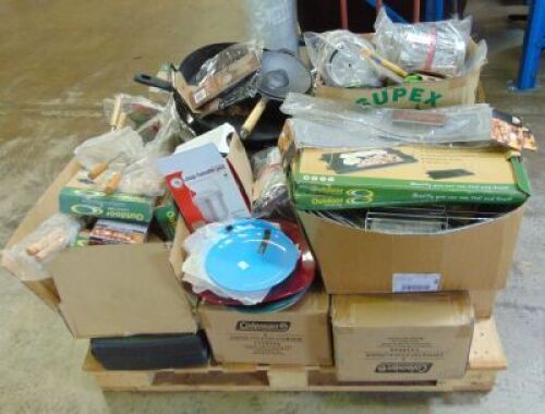 Assorted Pallet Comprising of camp cooking equipment and accessories (Plates, Cups, Toast Irons, Pans and pots