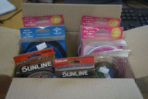 Box Of Assorted Fishing Line Comprising Of Scheider, Sunline And Ocean Stream<p>Note: Items were part of insurance claim pertaining to transit damage. Sold as is. May contain faults\damages.