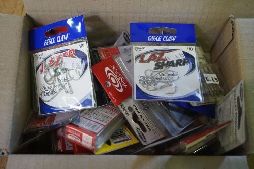 Box of Assorted Hooks comprising of Eagle Claw, Vanfook, Berkley and Mustad
