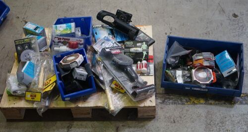 Assorted Box of Fishing accessories comprising of TMS Scalers, Hook Removers, Touch Screen Scale, Rod Holder, Rod Bells etc.