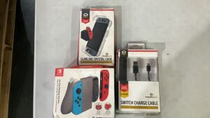 Bundle Items of 1x PDP Joy-Con Charging Grip Plus for Nintendo Switch, 1x Powerwave 5m Switch Charge Cable & 1x Powerwave Slimline Crystal Case for Nintendo Switch - 4