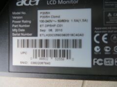 3 x Assorted Monitors comprising; 1 x Acer, Model: R205H; 1 x Acer, Model: X193HQ; 1 x Asus, Model: VH192C - 5