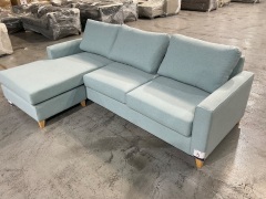 Akaro 3.5 Seater Chaise Lounge in Upholstered Amy Chambray Fabric - 2