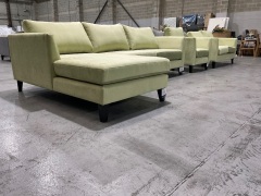 Murraya Lounge Suite with 2.5 Seater LH Chaise Lounge, 2 Seater Lounge, and 1 Seater Armchair in Upholstered Regis Celery Fabric - 7