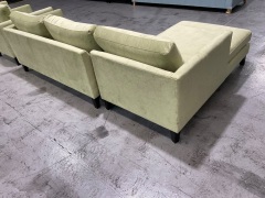 Murraya Lounge Suite with 2.5 Seater LH Chaise Lounge, 2 Seater Lounge, and 1 Seater Armchair in Upholstered Regis Celery Fabric - 18