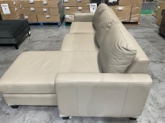 2.5 Seater Sofa Bed and Storage Chaise in Leather Light Grey - 8