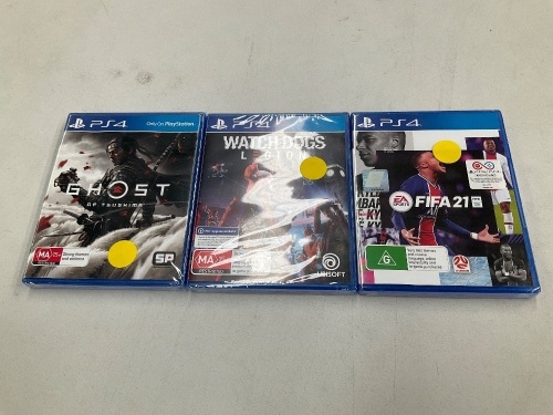 3 x PS4 Games (Ghost of Tsushima, Watch Dogs Legion and FIFA 21)