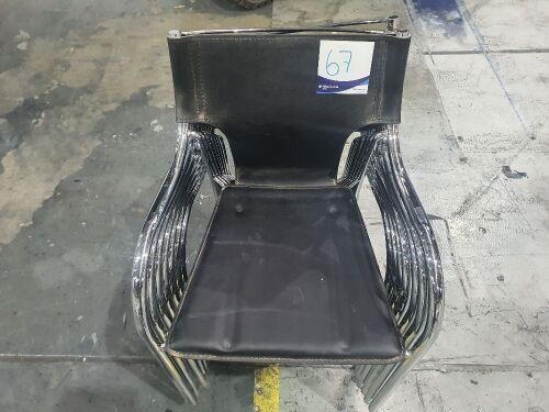 Stack of 7 Metal Chairs with Leather Seat and Backing (x1 Head of chair is broken, see images)