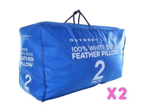 2 x Odyssey Living 100% White Duck Feather Pillow (2 pack)