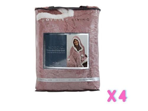4 x Odyssey Living Nordic Hooded Blanket - Blue and Pink