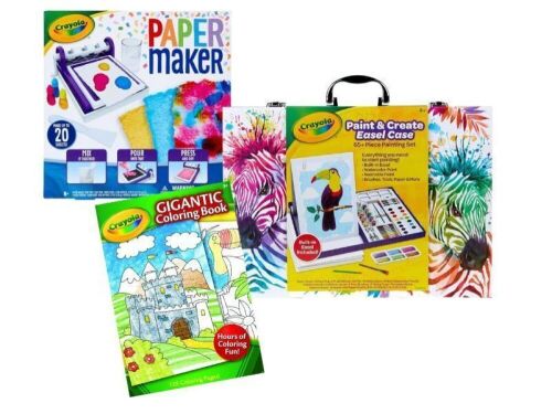 Crayola Pack - Paint & Create Easel Case, Paper Maker and Gigantic Colouring Book
