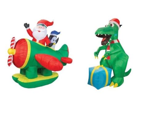 Christmas Airpower Inflatable T-Rex and Santa Claus Seaplane Outdoor Garden Decoration