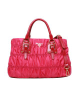 Prada Tessuto Gaufre Nylon Top Handle Fuchsia Pink Handbag B1336H
