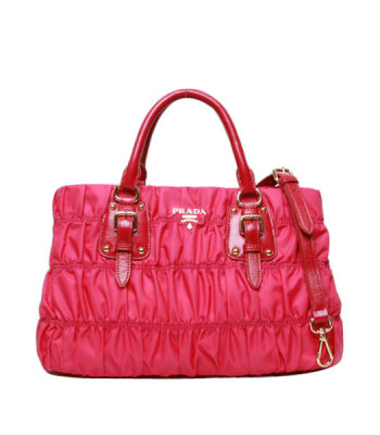 Prada Tessuto Gaufre Nylon Top Handle Fuchsia Pink Handbag B1336H