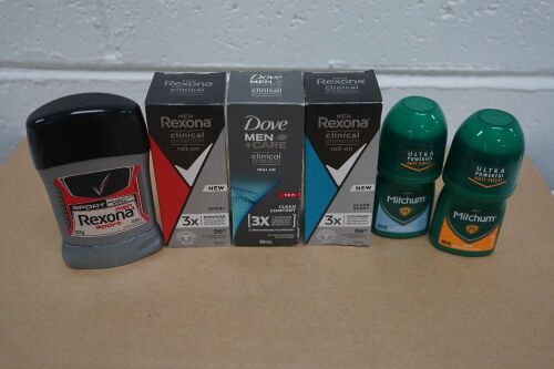 34x Assorted Men's Deodorant incl. Mitchum, Dove & Rexona - NSW PICK UP ONLY