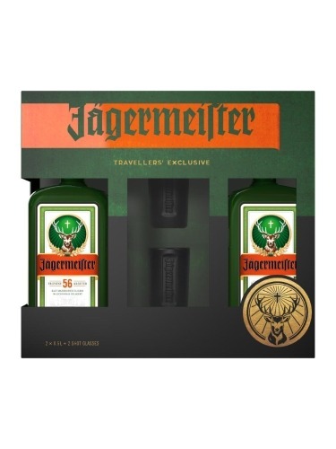 Jagermeister Travellers Exclusive Twin Pack - 2 x 500ml + 2 Glasses - 35%