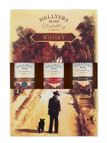Hellyers Rd Premium Single Malt Whisky 3x250ml 10Yr + Pinot + Peated Gift Pack 46.2%