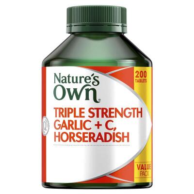 Natures Own Triple Strength Garlic + C Horseradish 200 Tablets Exclusive Size x6