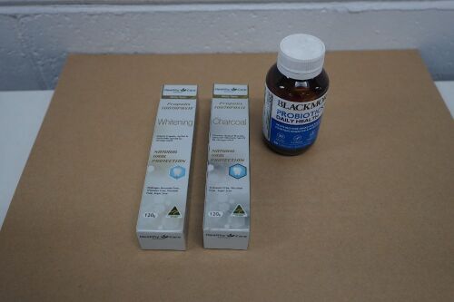 Blackmores Probiotics+ Daily Health 90 Capsules x3, Propolis Charcoal Toothpaste 120g x3, Propolis Whitening Toothpaste 120g x1,