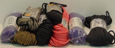 Carton of 8 x assorted Paracord rolls. 6 x 100ft and 2 x 30ft.