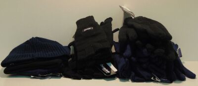 Assorted carton comprising 5 x pairs 3M Thinsulate Gloves (SP244057) 3 x blue 2 x black, 5 x pairs 3M Thinsulate Fingerless Gloves (SP244058) 4 x black 1 x blue, 3 x 3M Thinsulate Beanies (SP20231) and 1 x XTM Woodie Beanie [Colour: Dark Grey] (HM001-DGY)