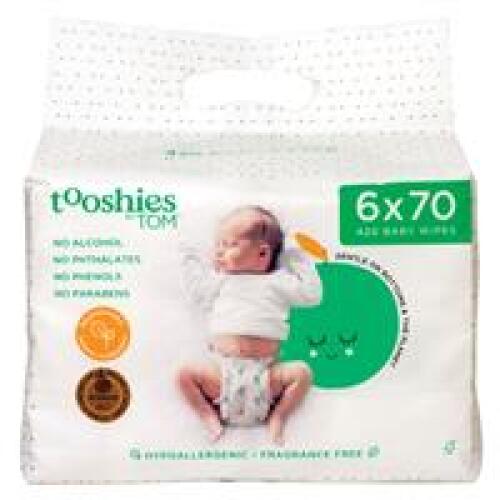4 x Tooshies By TOM Baby Wipes Fragrance Free 6 x 70 Pack