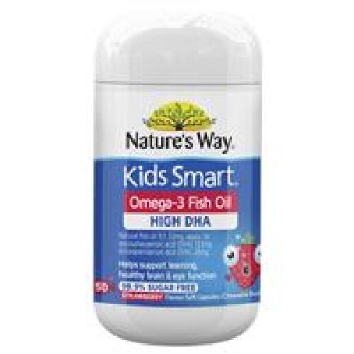 6 x Nature's Way Kids Smart Omega-3 Fish Oil Strawberry Flavour 50 Chewable Capsules