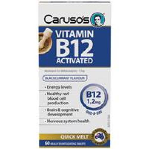4 x Carusos Natural Health Vitamin B12 Activated 1200mcg 60 Orally Disintegrating Tablets