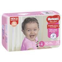 2 x Huggies Ultra Dry Nappies Size 4 Girl 10-15kg Bulk 36 Pack