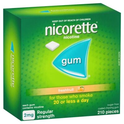 6 x Nicorette Quit Smoking Nicotine Gum Freshfruit Regular Strength 210 Pack
