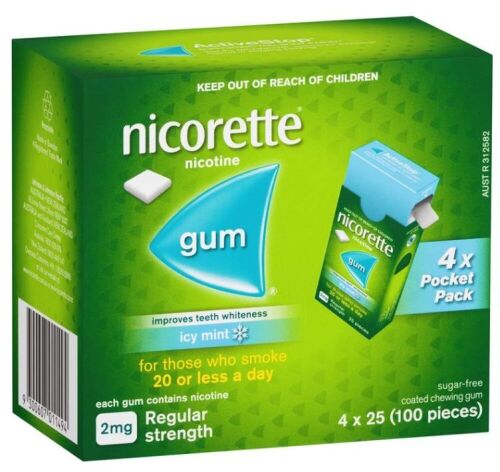 4 x Nicorette Gum 4mg Icy Mint Pocket Pack 100 Pieces