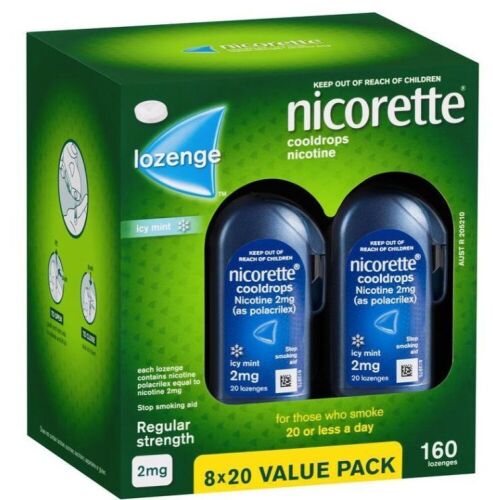 3 x Nicorette Quit Smoking Cooldrops Lozenges Regular Strength Icy Mint 2mg 160 Pieces