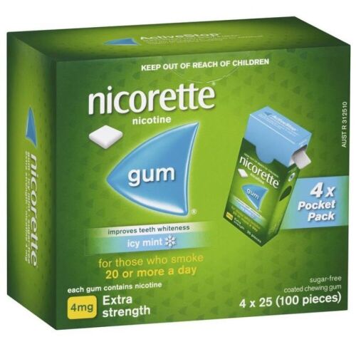 3 x Nicorette Gum 4mg Icy Mint Pocket Pack 100 Pieces