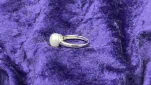 Sterling Silver White Freshwater Pearl Button Ring - 3