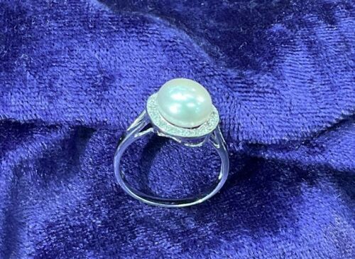 Sterling Silver Freshwater Pearl & White Cubic Zirconia Ring