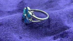 Sterling Silver Opal Flower Ring - 4