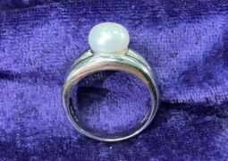 Sterling Silver White Freshwater Pearl Button Ring