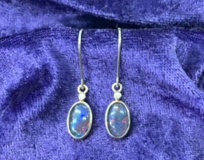 Sterling Silver Triplet Opal & White Cubic Zirconia Hook Earrings