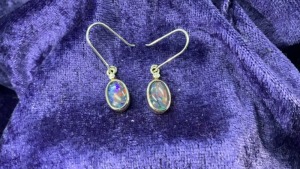 Sterling Silver Triplet Opal & White Cubic Zirconia Hook Earrings - 3