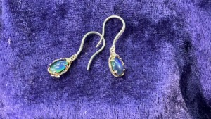 Sterling Silver Opal Drop Earrings Fillagree Setting - 2