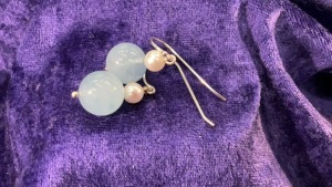 Freshwater Pearl Aqua Drop Hook Earrings - 2