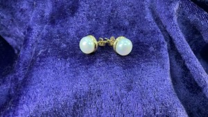9ct Yellow Gold White Fresh Water Pearl Button Stud Earrings - 4