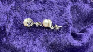 Sterling Silver Freshwater Pearl & White Cubic Zirconia Tear Drop Earrings - 2