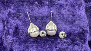 Sterling Silver Freshwater Pearl & White Cubic Zirconia Tear Drop Earrings - 3