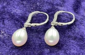 9ct Freshwater Pearl & White Cubic Zirconia Hook Clip Earrings