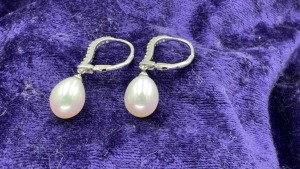 9ct Freshwater Pearl & White Cubic Zirconia Hook Clip Earrings - 4